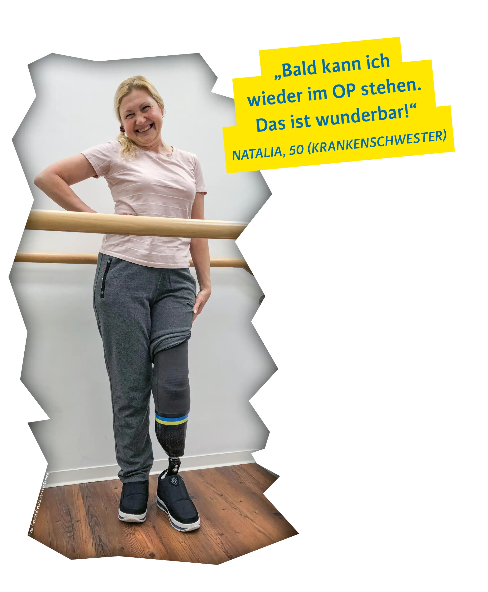 Natalia smiling after training — looking forward to returning to work as a nurse.